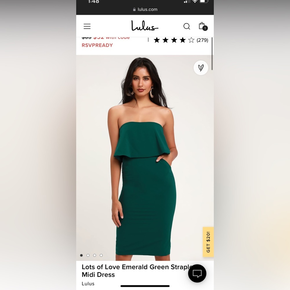 Lulus Lots of love emerald green strapless midi dress